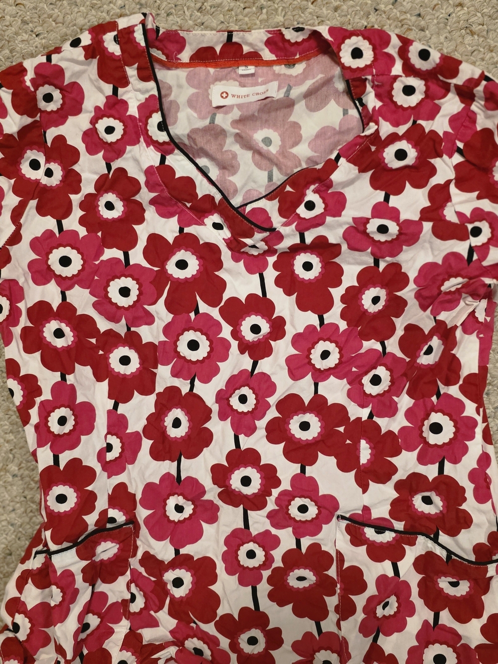 White Cross Pink & Red Floral V-Neck Tunic Small